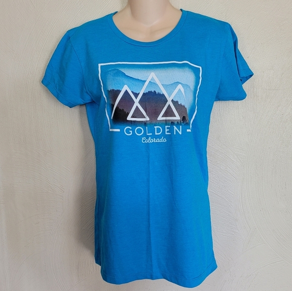 DUCK CO Golden Colorado Blue Graphic Short Sleeve T-shirt Size Women's Medium - Picture 1 of 8